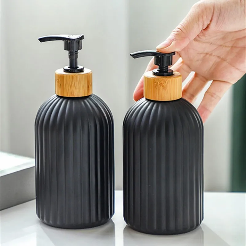 

400ml Soap Dispenser with Bamboo Pump Refillable Shampoo Conditioner Hands and Dishes Soap Dispenser Bottle for Kitchen Bathroom