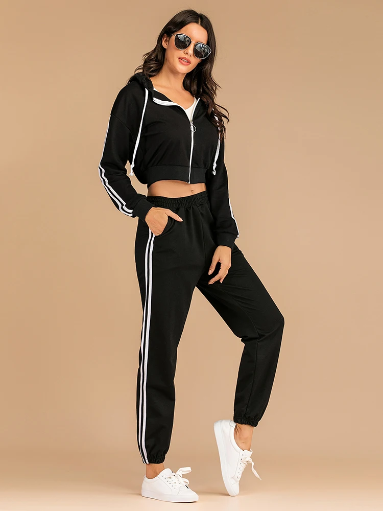 pant suit Women Casual Spring Two Piece Athflow Style Hoodies Suit Athleisure Crop Sweatshirt Ankle-Length Pants Set Bare Midriff Outfits designer suits for women