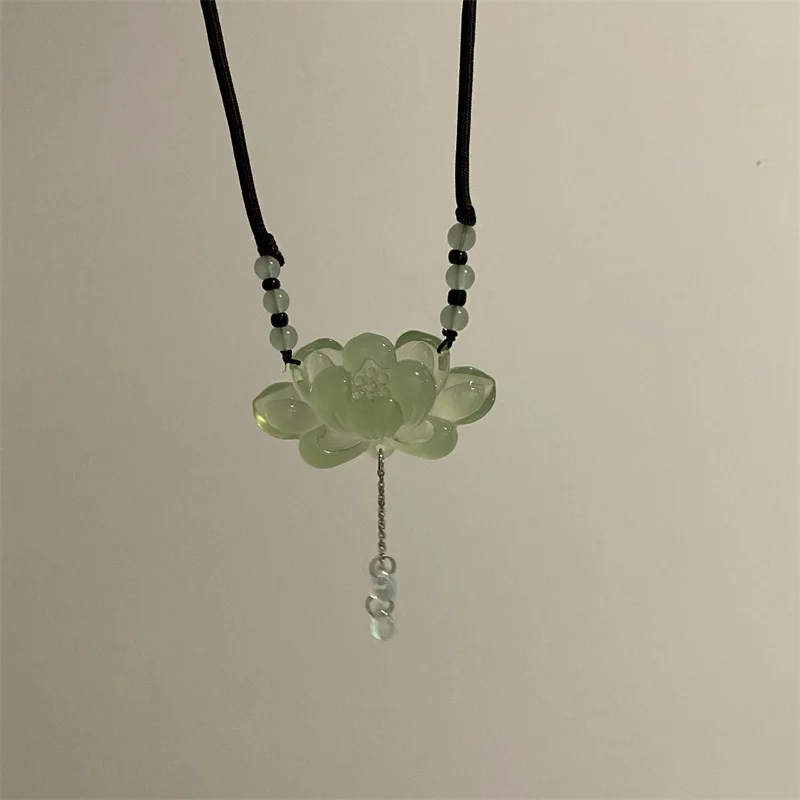 Chinese style ancient style ice jade lotus pendant necklace Hanfu ancient costume accessories