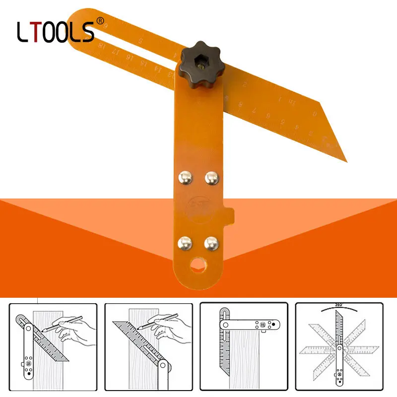 

T Type Carpenter's Line Measuring Drawing Tool Movable Angle Ruler High-precision Multi-function Scriber Thickened Double Scale