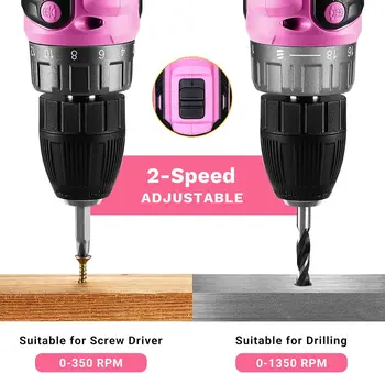 Power Drill Cordless: DEKO Pink Cordless Drill 20V Electric Power Drill Set Tool for Women 5