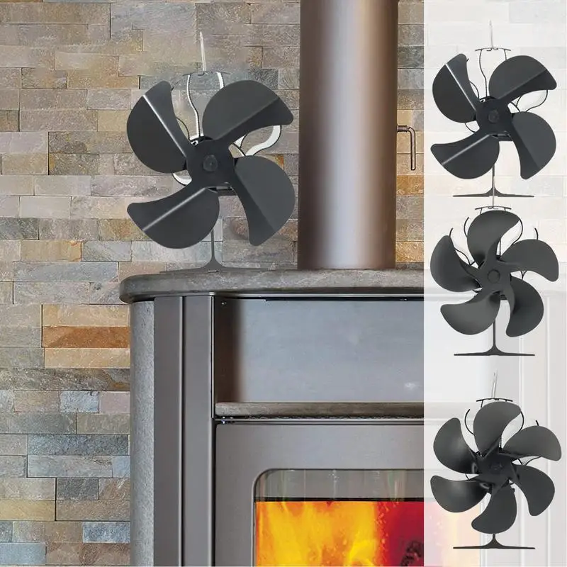 Black Fireplace Fan With 4/5/6 Blades Heat-powered wood Stove Fan Wood Log Burner Eco Quiet Fans Overheating Protection Fan 화목난로
