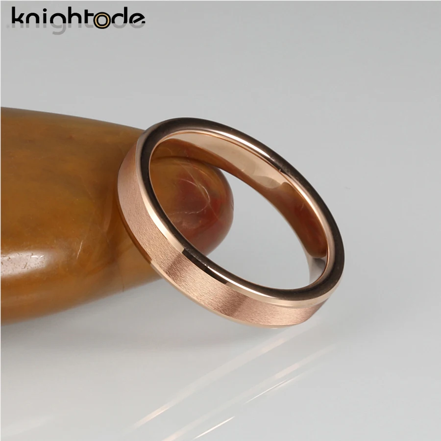 4mm Lady Rose Color Tungsten Carbide Engagement Rings Wedding Bands Beveled Edges Matted Finished Comfort Fit