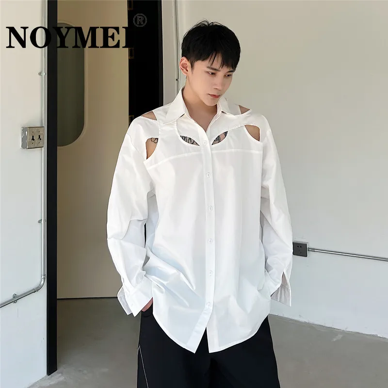 

NOYMEI Hollow Out Design Long Sleeved Summer Personalized Shirt Loose Fitting Casual Korean Style Top Trend Solid Color WA2043