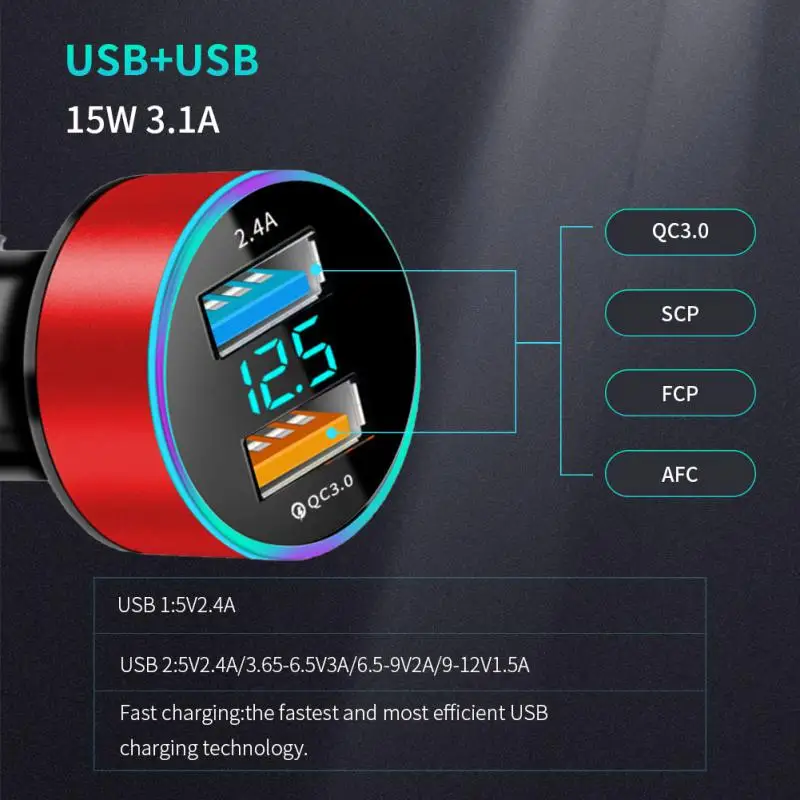 

Автомобильное зарядное устройство с двумя USB-портами, 12-24 В, ЖК-дисплей