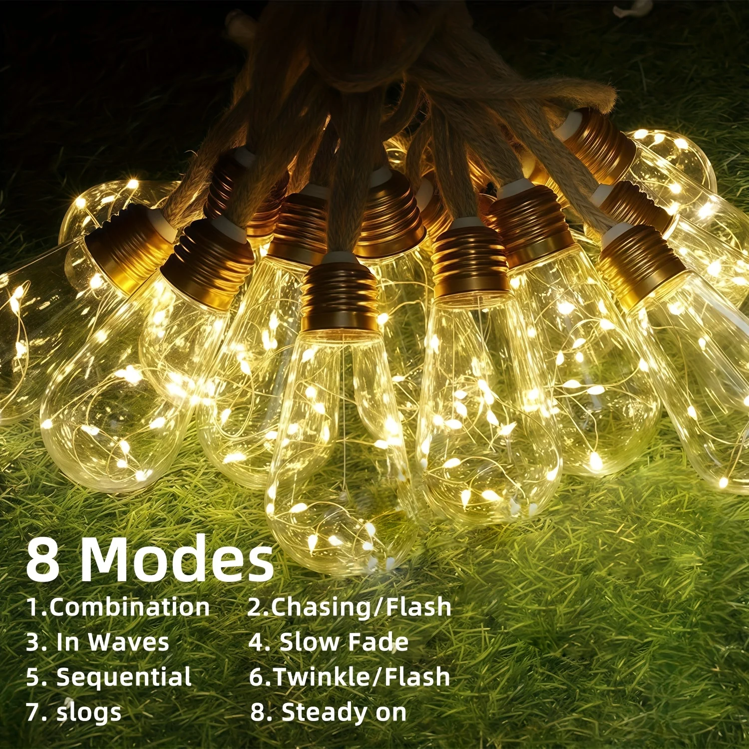 รูปสินค้า หลอดไฟโซลาร์เซลล์ 8 โหมด ตกแต่งสวนและภายนอกอาคาร