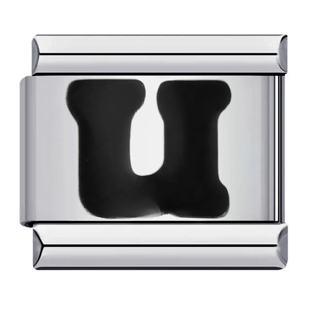 Elegant Glaze Black Italian Letter Charms Stainless Steel Bracelet for Women and Men Jewelry Making