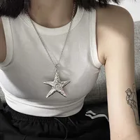 Collier avec pendentif grande étoile de mer en métal exagéré pour femmes, gothique Hip Hop, couleur argent, pentagramme, chaîne étoile, bijoux Y2K 3