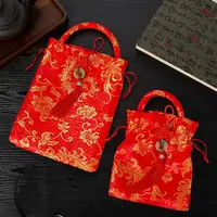 Sac à main en toile à cordon de serrage, 1 pièce, sac à sucre avec pompon à nœud chinois, sac à main de grande capacité pour mariage 4