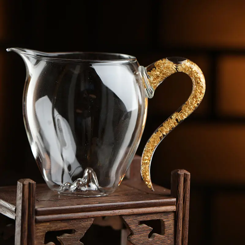 Crystal Glass Tea Set with Gold Accents, Heat-Resistant Borosilicate Pitcher, Separator for Kungfu Brewing & Serving Set