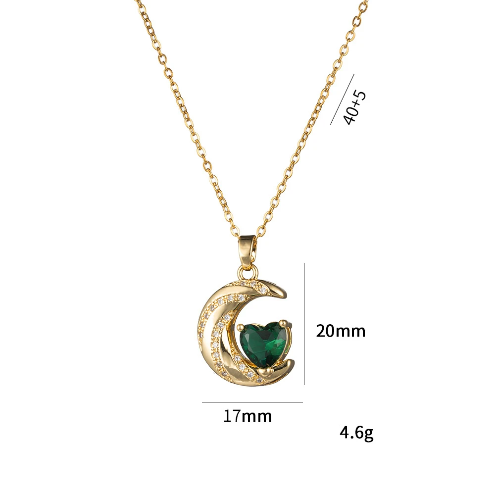 Fashion Simple Love Moon Emerald Pendant Necklaces for Women Girls Stainless Steel Trendy Romantic Jewelry Accessories Gifts 3