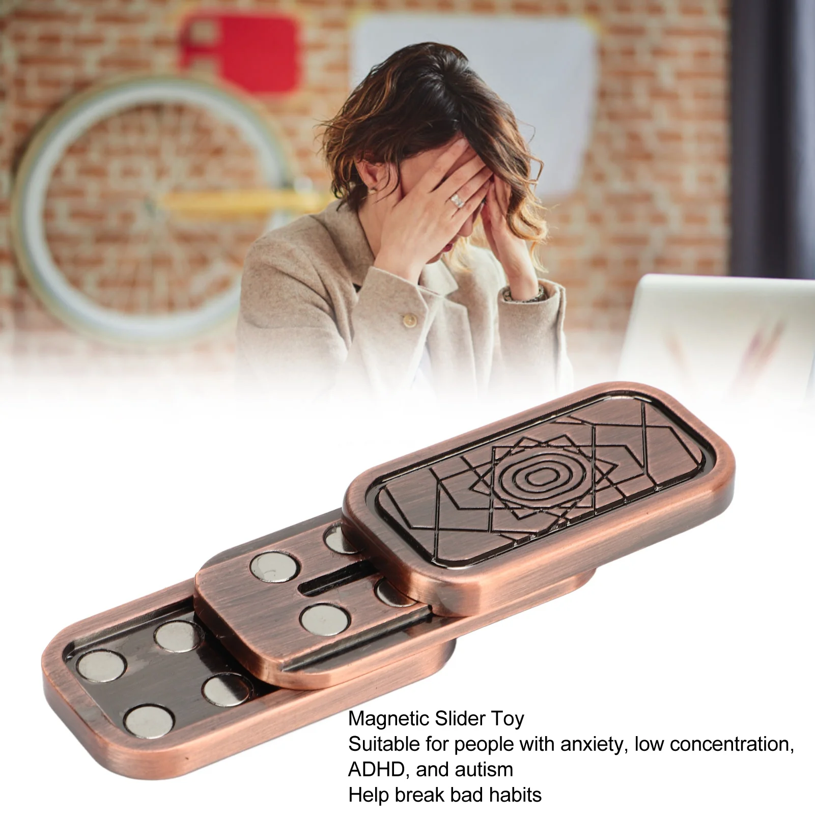 Magnetic Slider Toy Metal Adult ADHD Autism Anxiety Stress Relief Push Slider Sensory Toy for Home Office