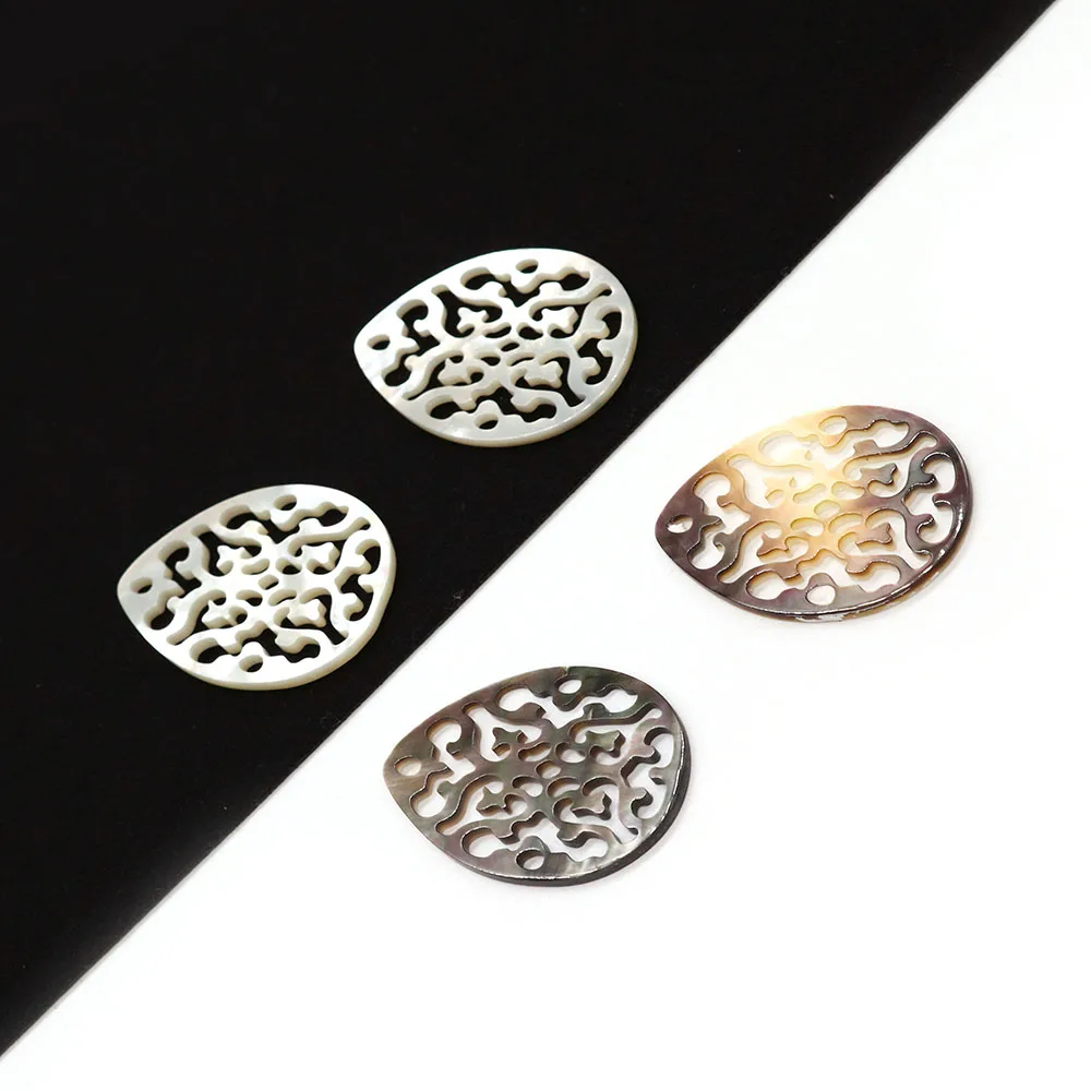 

New Natural Black White Shell Exquisitely Carved Pentagon Pendant for Charm Jewelry DIY Necklace Earrings Accessories 25x35mm