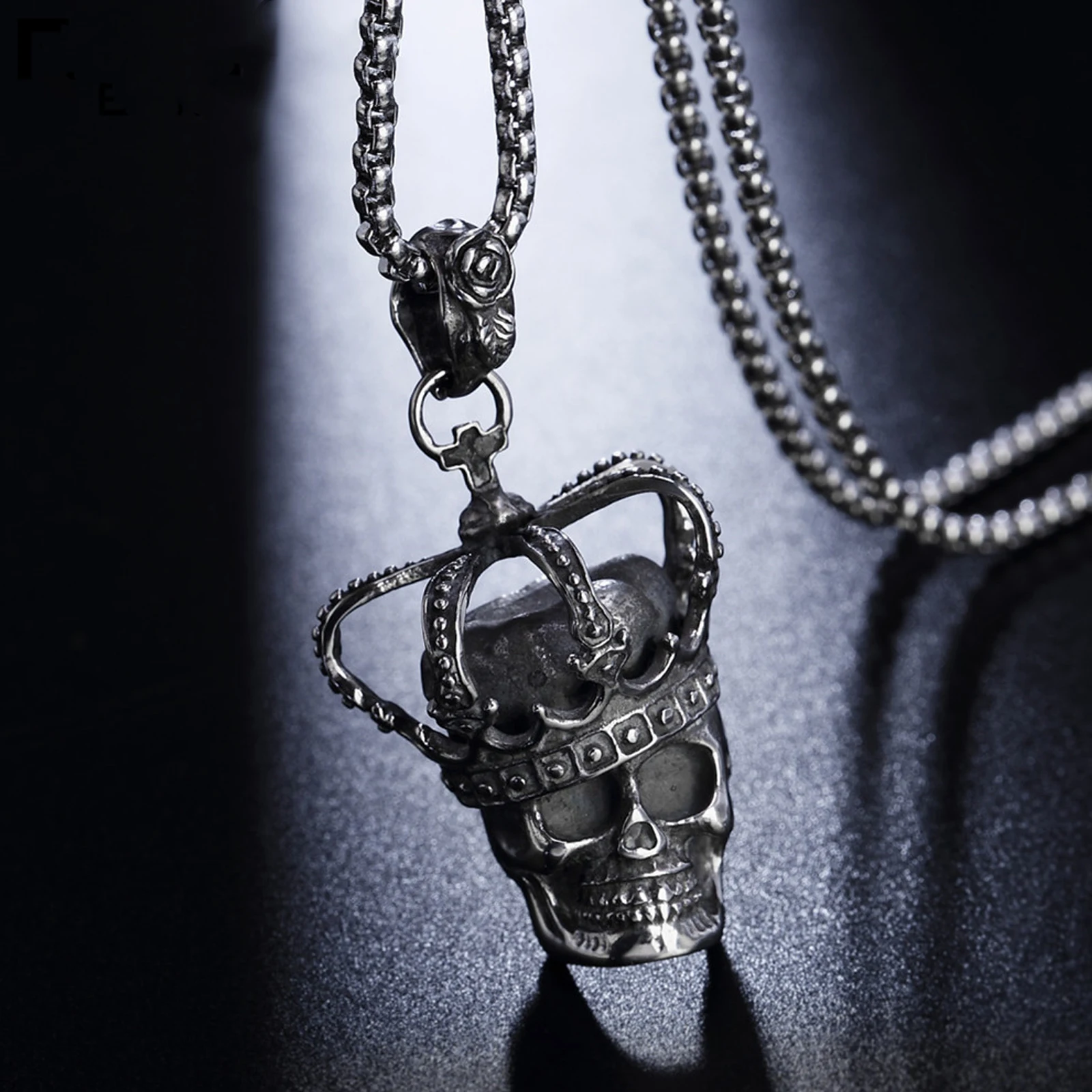 Unisex Viking Retro Crown Skull Stainless Steel Pendant Necklace Punk Biker Jewelry