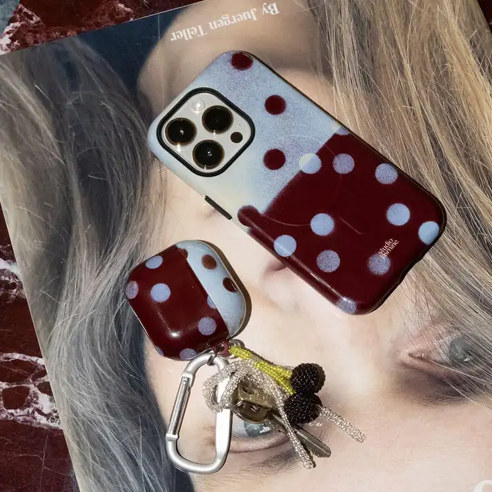 Luxus-Handyhülle mit Pflaumen- und Polka-Dot-Muster für iPhone 17 16e 16 15 14 13 12 11 XXS XR XS MAX 7 8 Air Pro Max Plus, doppellagige Abdeckung