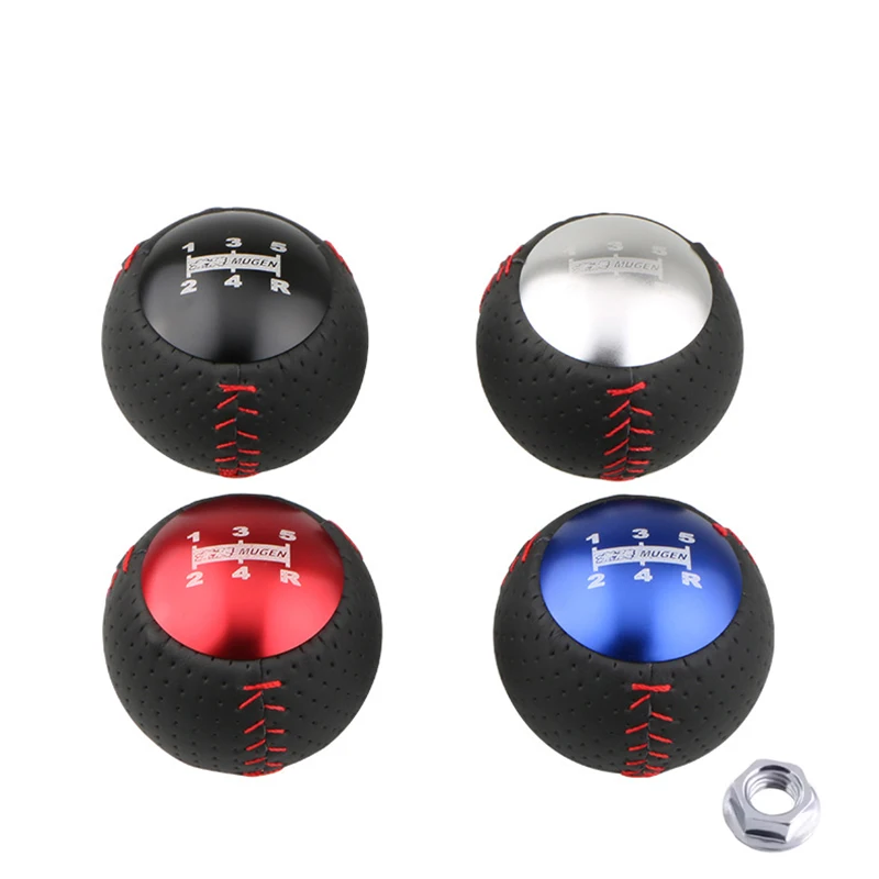 Mugen-perilla de palanca de cambios en forma de bola JDM de aluminio y cuero, 5/6 velocidades, M10 x 1,5, para Honda Fit Civic City FD2 FN2 EP3 Tipo R DC2 DC5 AP2