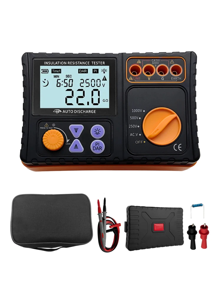 Digital Insulation Resistance Tester 250V/500V/1000V Megohmmeter LCD Display Insulation Resistance Meter with Buzzer Alarm