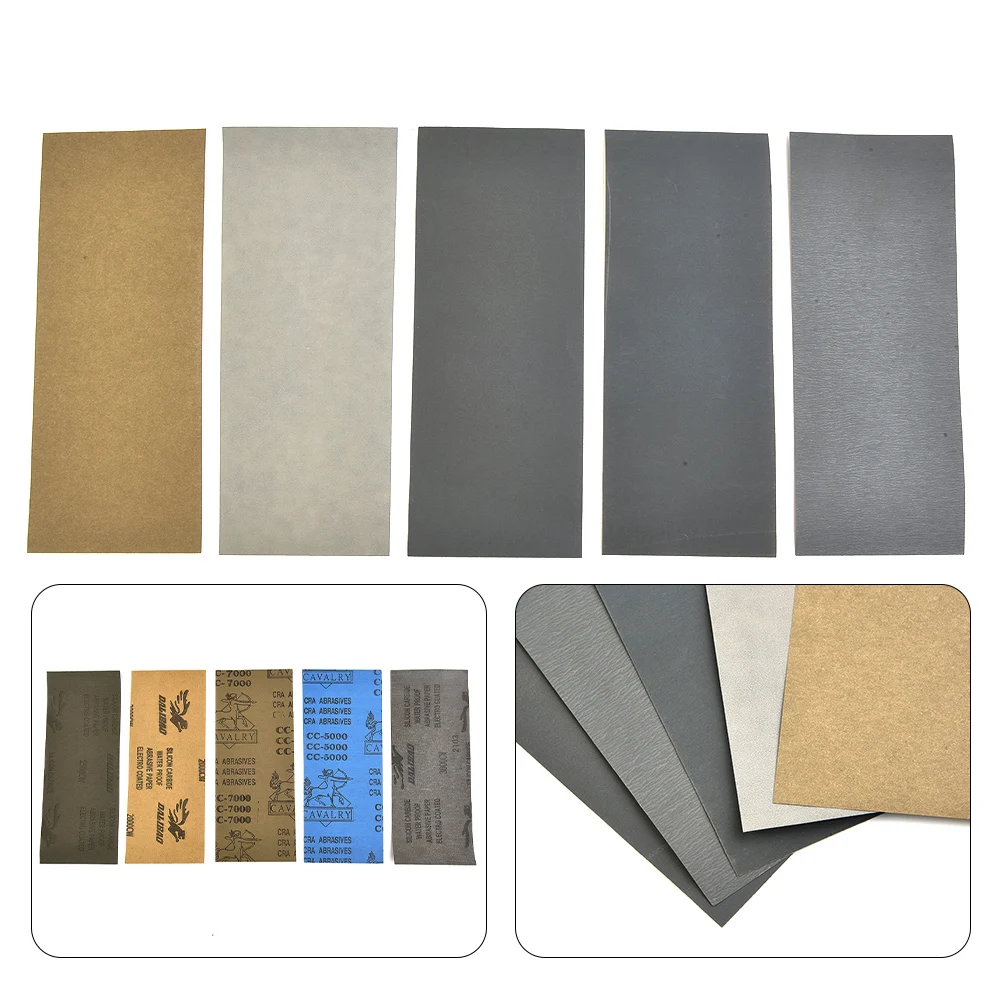 

Professional Grade Wet and Dry Sandpaper Assortment 5pcs 230*93mm Soft Paper Base 2000 2500 3000 5000 7000 Grits