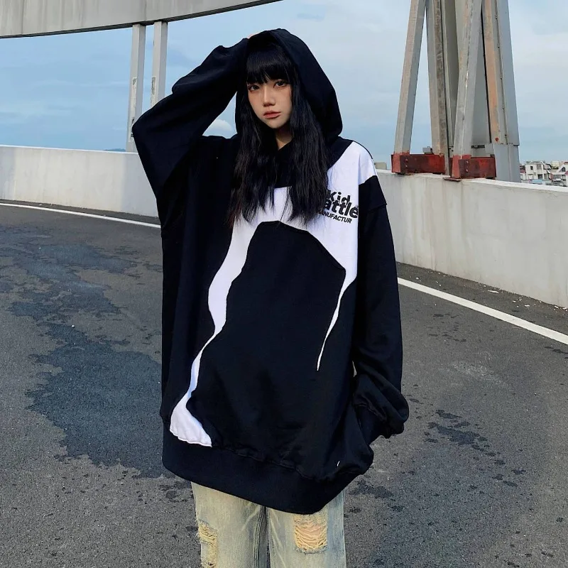 New Harajuku Hooded Sweatshirt Women 100% Cotton Spring and Autumn Thin Section Hip-hop Streetwear Oversize Couple Clothing Tops