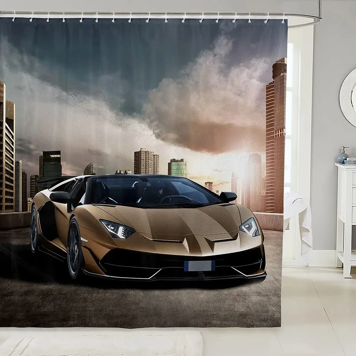 Race Car Fabric Bathroom Shower Curtain Sports Car Shower Curtains Automobile Speed Racing Curtain Waterproof