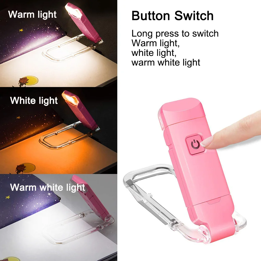 USB Rechargeable LED Book Light Portable Clip Desk Light 500mAh Bookmark Reading Light Adjustable Brightness 15 Gear Flashlamps
