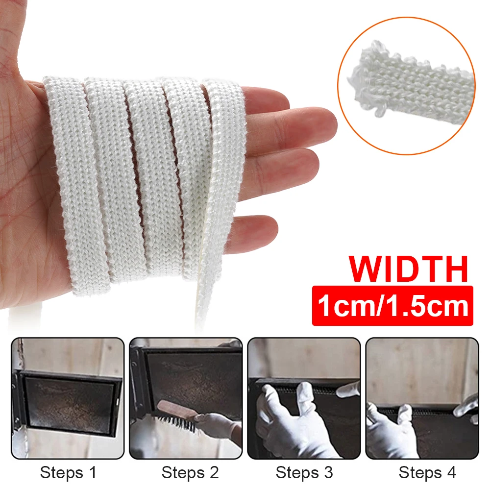 White Flat Stoves Rope Self-Adhesive Fiberglass Fireplace Chimney Door Sealing Cord Replacement Gasket Tape 2m/3m 10mm/15mm