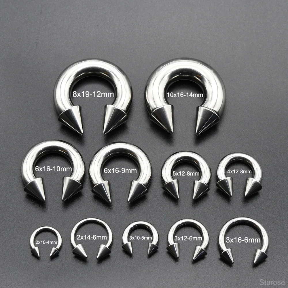 Stainless Steel Spike Nose Piercing Septum Rings Nipple Rings Lobe Earrings 0G 00G 2/10mm