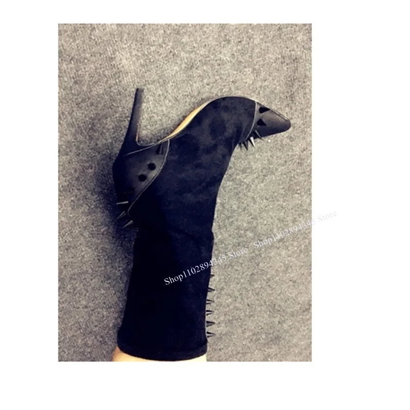 

Black Rivet Decor Pointed Toe Boots Slip On Thin Heel Fashion Sexy Novel Style 2023 Summer Big Size Woman Shoes Zapatillas Mujer