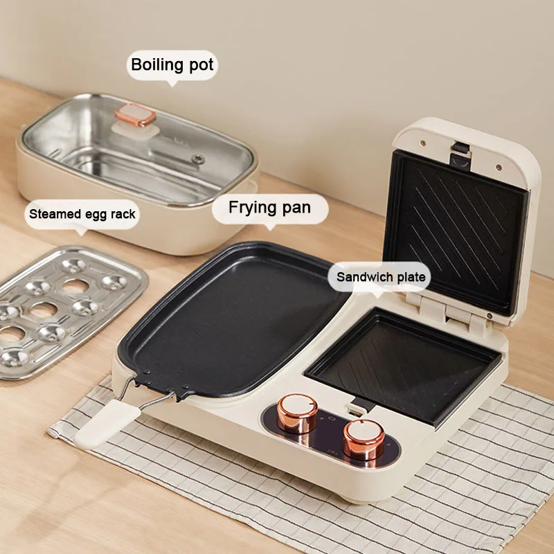 DMWD Electric 3 in 1 Household Breakfast Toaster Baking Machine Sandwich Omelette Fry Pan Hot Pot Boiler Food Steamer 5