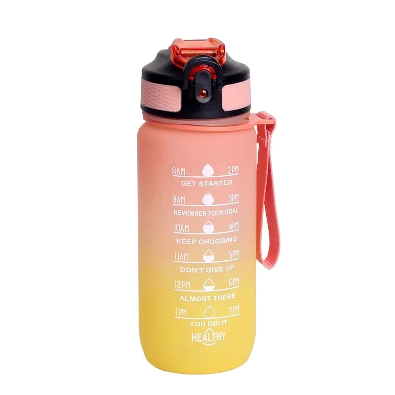 600ml Leakproof Motivational Water Bottle with Time Marker and Straw - Frosted Gradient Finish