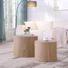 Round Coffee Table Set of 2, Nesting Coffee and End Table Set Wood Small Circle Drum Side Table for Living Room Office 1