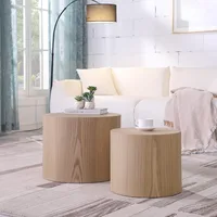 Round Coffee Table Set of 2, Nesting Coffee and End Table Set Wood Small Circle Drum Side Table for Living Room Office 1