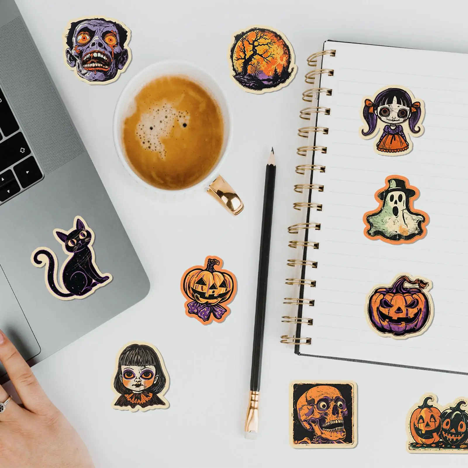 Vintage Halloween Stickers Retro 100 Pieces Skull Halloween Stickers Novelty Toys For Kids Luggage Party Journal Phones Wall