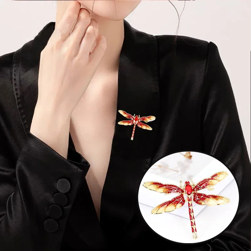 

Red Dragonfly Brooch For Women Girl Colorful Enamel Imitation Crystal Rhinestone Pin Badge Insect Jewelry Accessories Party Gift
