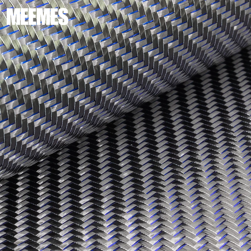 

Carbon Fiber Fabric Blue Silver Tinsel & Carbon Fiber Cloth Mixed Twill Weave Fibra De Carbono Kevlar Jacquard Lotes Use For DI