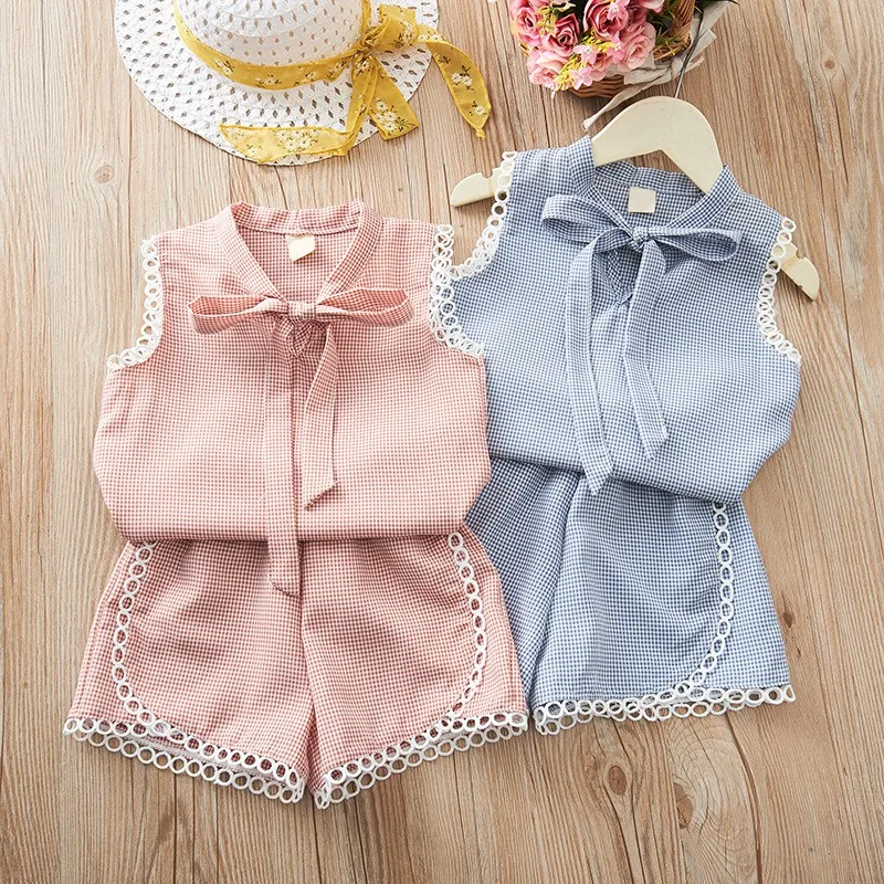 

Casual Girls Clothing Sets Summer Kids Clothing Sets Sleeveless T-shirt Shorts Pants 2Pcs Suit Kids Clothes Children Girl Suit