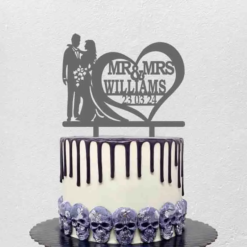 

Персонализированный свадебный торт Топпер под заказ мистер и миссис фамилия свадебное свидание для невесты жениха и силуэт большого сердца Свадебный Топпер