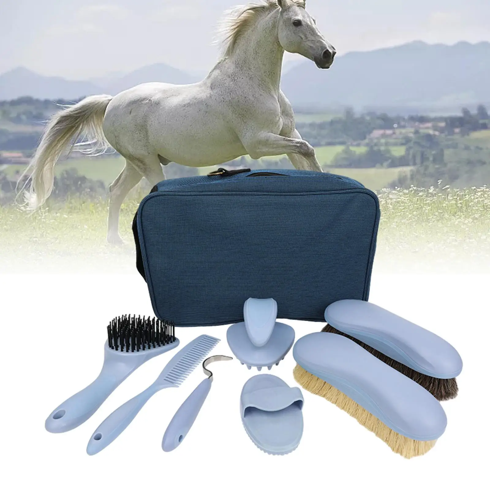 

8x Horse Grooming Kit Horse Cleaning Brushes Massage Comb Curry Comb Equestrian Maintenance Set for Adults Horse Riders