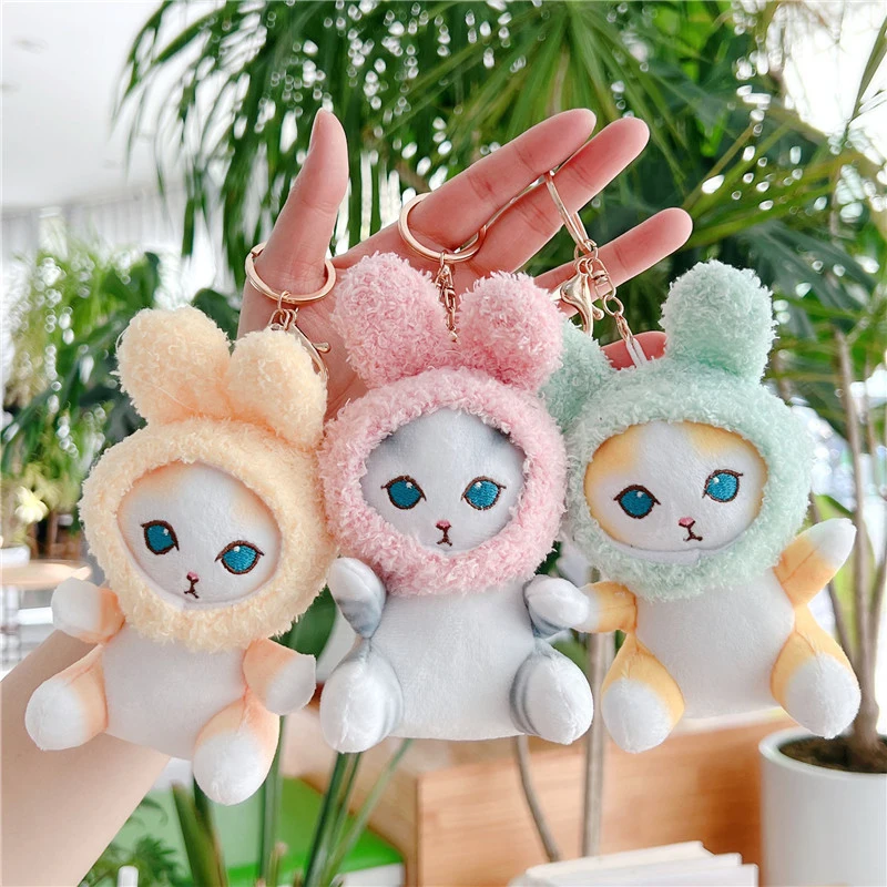 

Cute Bunny Ears Kitten Pendant Plush Doll Keychain Cartoon Cute Anime Hobby Pendant Backpack For Girlfriend Gift