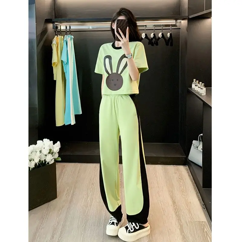 

Net Red Fried Street Salt Rabbit Sportswear Suit Women 2023 Summer New Arrival Short Sleeve Pants Casual Two Piece Set for Women