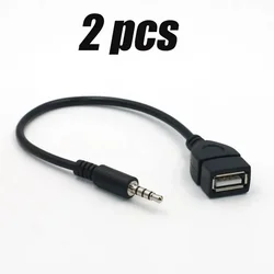 Universal Black Car Audio Adapter: 3.5mm to USB Converter for Seamless Music Playback (2pcs)