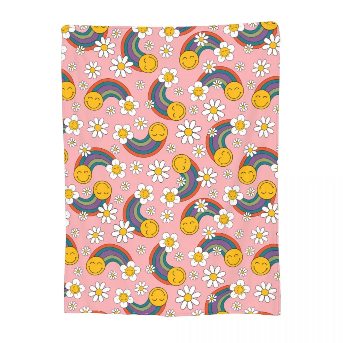

Pattern With Rainbow And Flowers Blankets Fleece Textile Decor Retro Relax Ultra-Soft Throw Blanket for Sofa Bedroom Bedspread