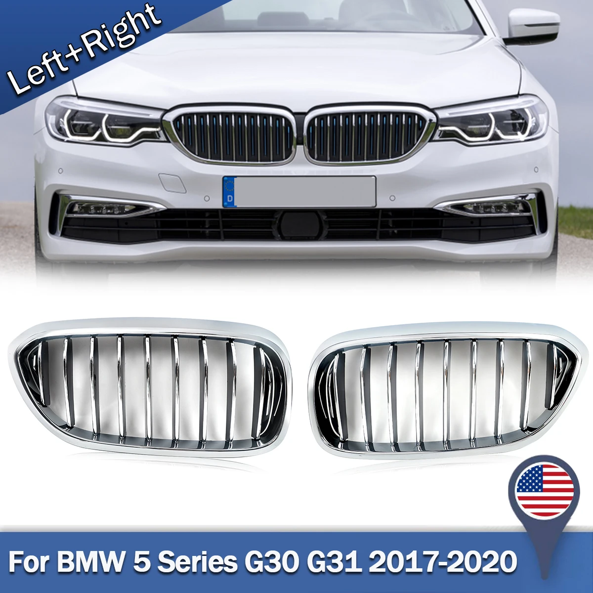 

Передняя решетка радиатора для BMW 5 Series G30 530i 540i 2017-2020, гриль, LH + RH Side