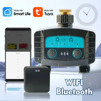 Minuterie d'eau intelligente de jardin, 2 voies, compatible WiFi/Bluetooth, électrovanne, contrôleur d'irrigation pour téléphone sans fil, arrosage à distance 1