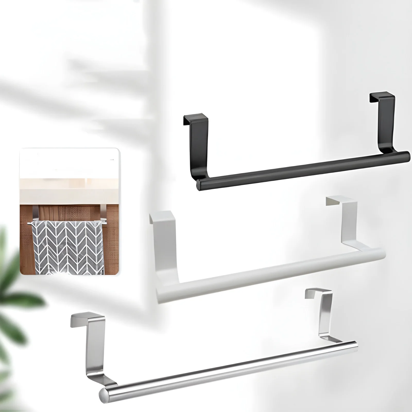 Kitchen Cabinet Door Towel Bar Stainless Steel Door Back Towel Hanging Holder Bathroom Punch-free Towels Hooks Home Organizer