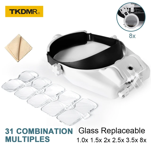TUNGFULL Magnifying Glass with Led Lights Illuminated Magnifier Lamp  Wearing Style 1.5x 2x 2.5x 3x 3.5x 8 Magnifying Headset