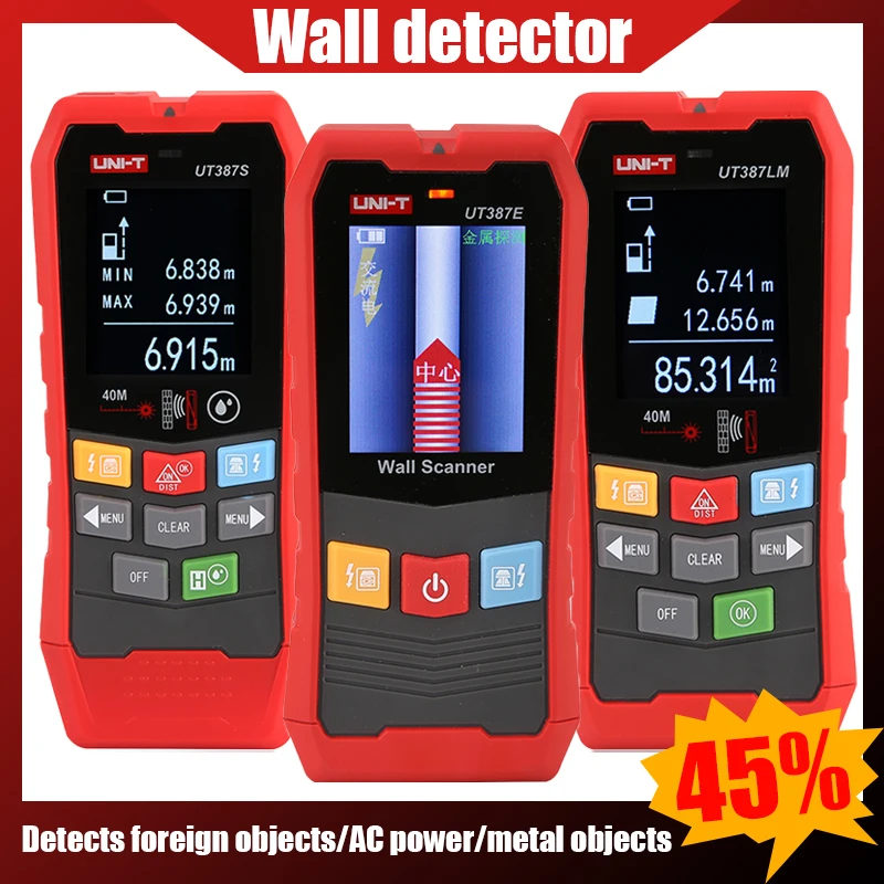 UNI-T Scanner da parete UT387S/UT387LM 4 in 1 Metal Detector Wood Stud Finder Tensione AC Cavo in tensione Fili Profondità Tracker (UT387LM UNI-T Scanner da parete UT387S/UT387LM 4 in 1 Metal Detector Wood Stud Finder Tensione AC Cavo in tensione Fili Profondità Tracker (UT387LM