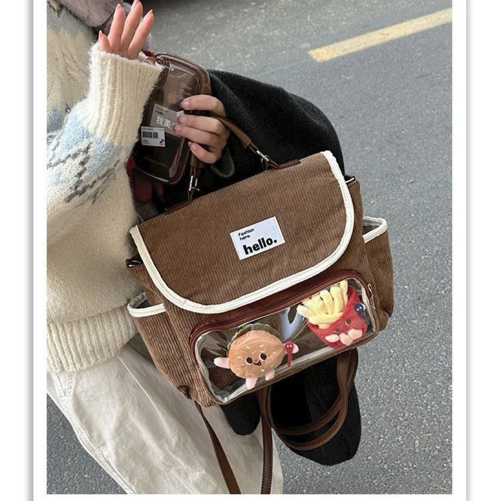 HAEX Vintage Women Backpacks Casual Students Corduroy Ita Bags Harajuku Large Capacity Subculture Commute Mochilas Para Mujer