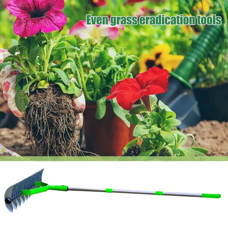 Thatch Rake Portable Lawn Rake Dethatcher Rake Gardening Tools Teeth Hay Pine Land Rake Multifunctional Wear-Resistant Yard Rake