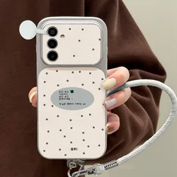 Chic Black Polka Dots PU Leather Lanyard Phone Case - Galaxy S23 Ultra (EV64 SJL141)